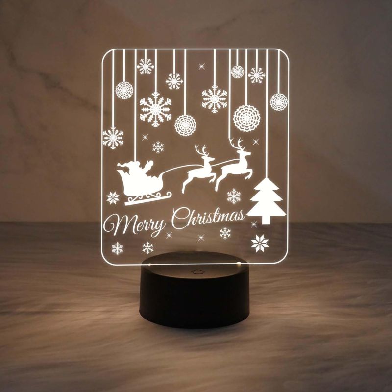 Merry Christmas Santa Night Light | 3D LED Illusion Lamp with Warm White Light | USB Powered